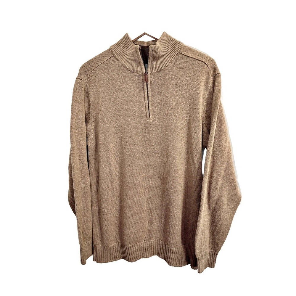 Oscar De La Renta Sweater Men Size Large 1/4 Zip Pullover Mock Neck Beige